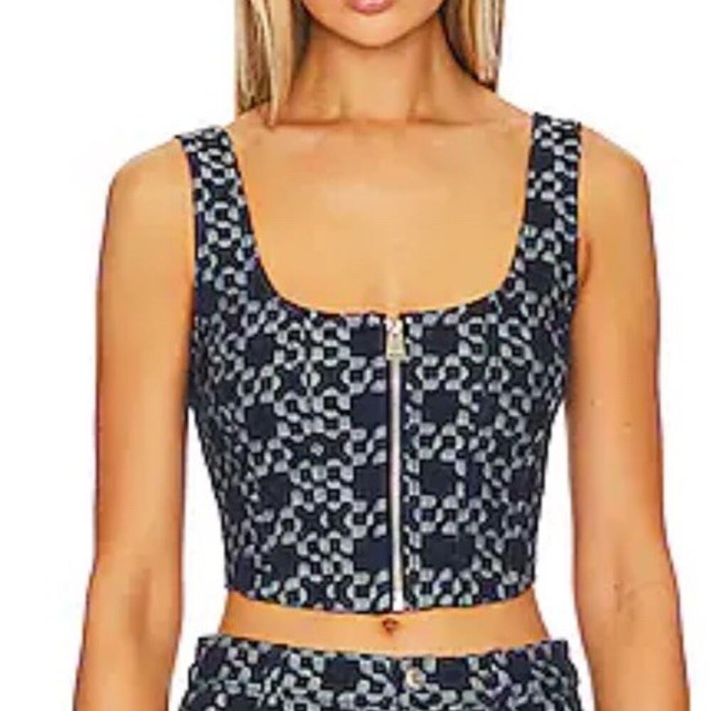NWT Simkhai Krista Denim Corset Top Womens 6 Zip Front Structured Blue Bustier